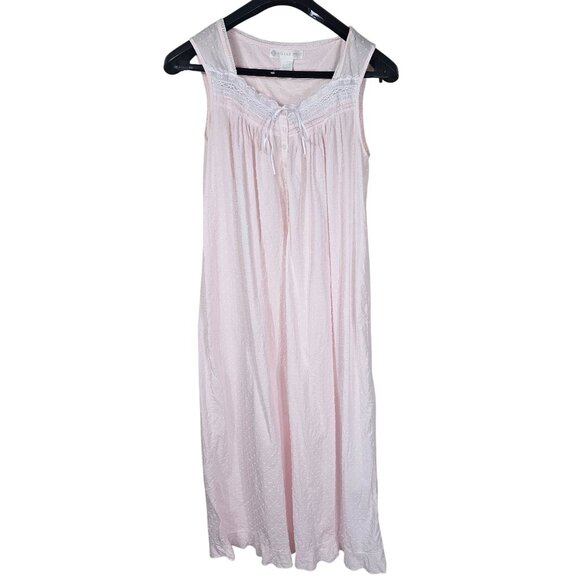 Eileen West Pink Sleeveless Cotton Nightgown S Swiss Dot Ruffle Lace Cottagecore - Picture 1 of 9